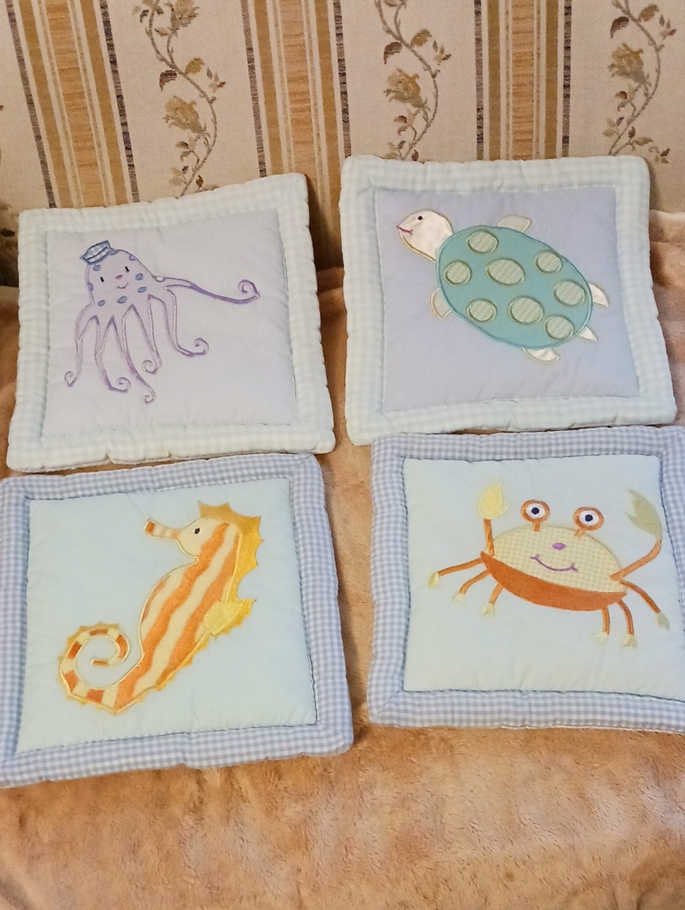 Sea Life Decorative Throw Pillow Covers in Light Blue - Set of 4 Size 10×10